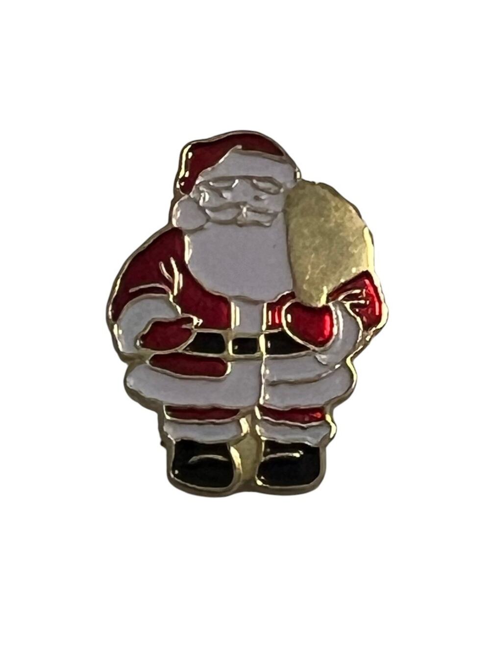 Santa Claus Lapel Pin Red White Gold Enamel Holiday Christmas Brooch Hat Pin